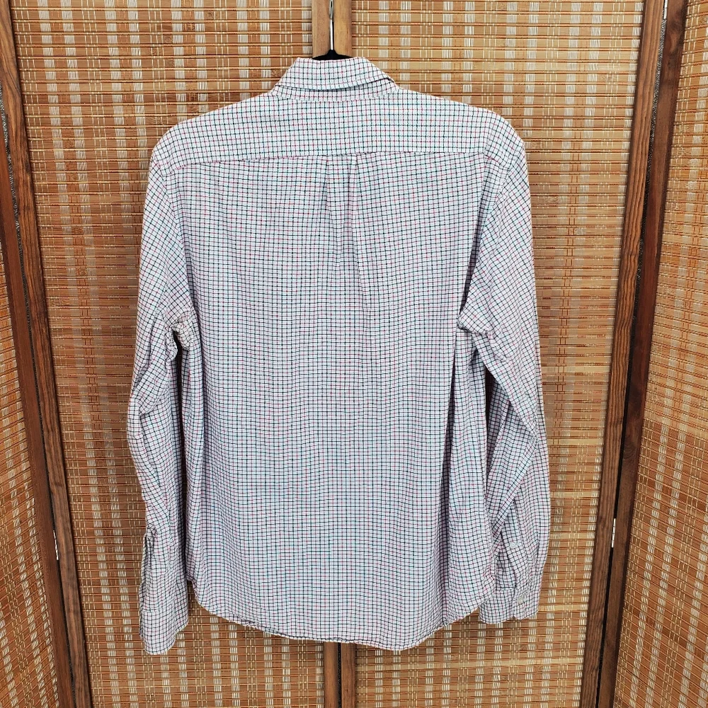 ♧ J Crew All Cotton Oxford Slim Plaid Buttoned Shirt Size Medium White Blue Red